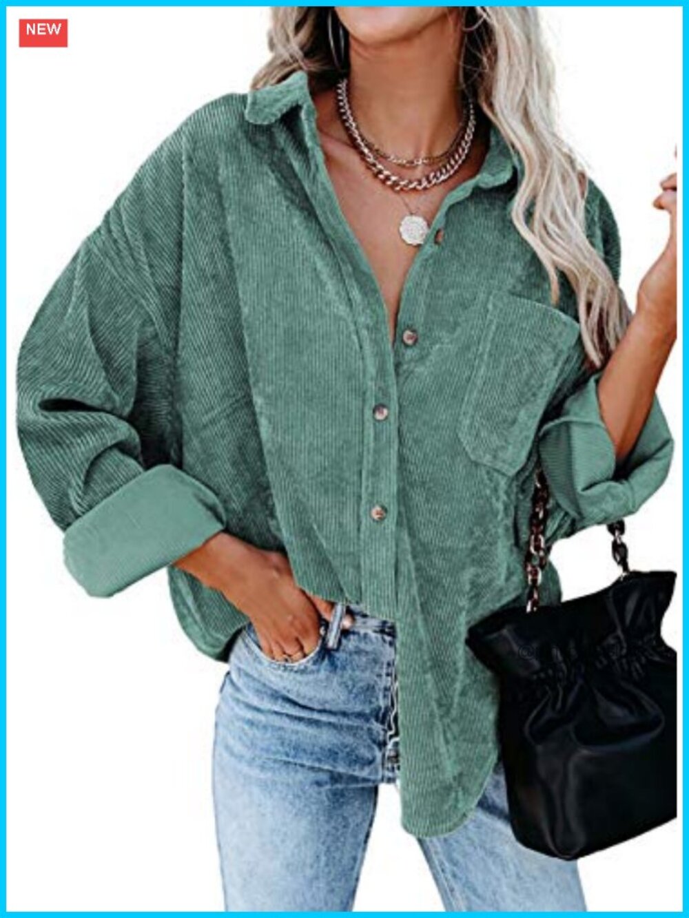Corduroy Button Down Shirt Boyfriend Oversized Long Sleeve Blouse Top